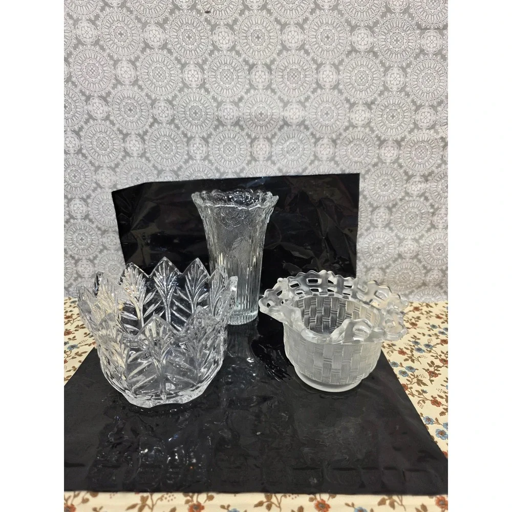 Crystal Clear Glass Vases and Bowls Set Home Decor Floral Arrangement lot of 3